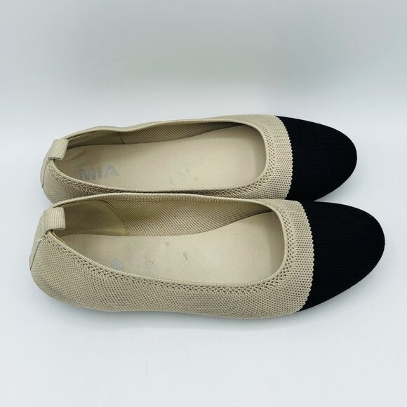 MIA Shoes Womens Size 7.5 M Beige Black Alyssa Slip On Comfort Flats Loafers - Picture 3 of 11